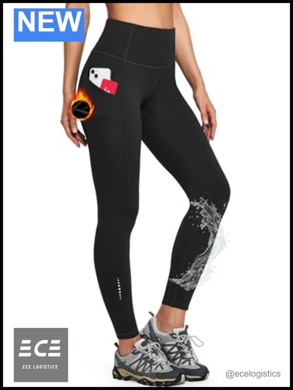Fleece Lined Water Resistant Thermal Winter Leggings with Pockets